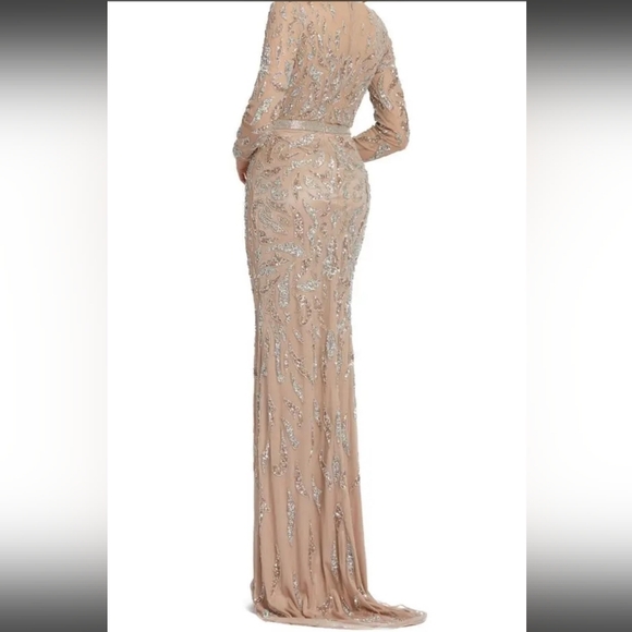 NWT STUNNING MAC DUGGAL BEADED LONG SLEEVE MOCHA - Picture 6 of 12